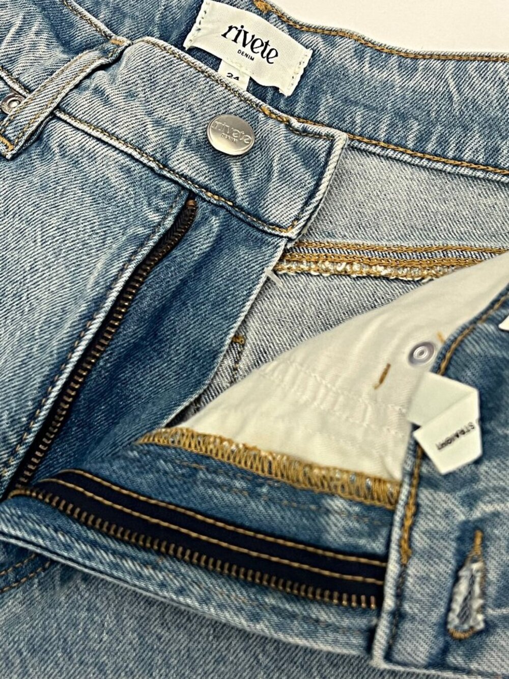Rivete Denim Loft Relaxed Straight Mid-Rise Jeans Cuffed Leg Classic Denim Pants - Picture 9 of 12